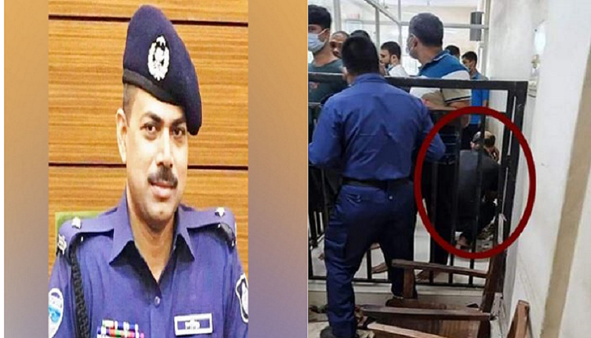 কাঠগড়ায় মোবাইল ফোনে কথা বললেন ওসি প্রদীপ ( ছবি ভাইরাল)