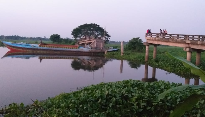 বাল্কহেডের ধাক্কায় সেতু ভেঙে নদীতে