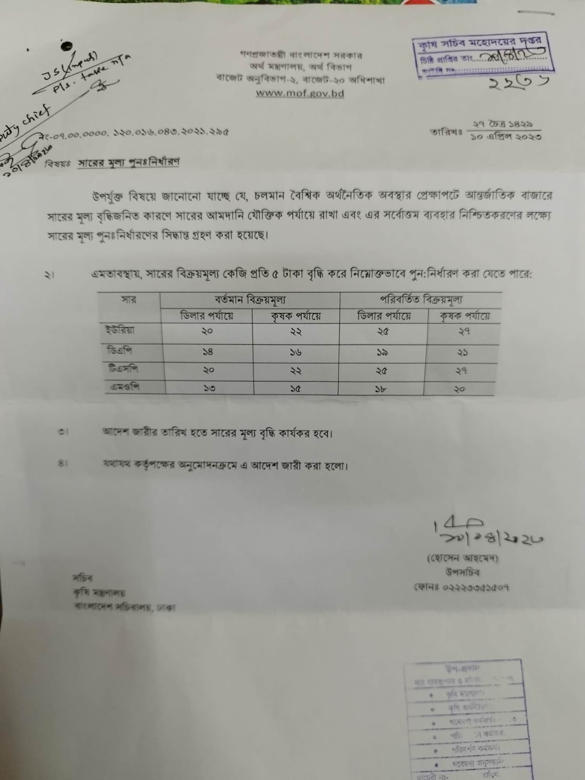 সারের দাম কেজিতে বাড়লো ৫ টাকা