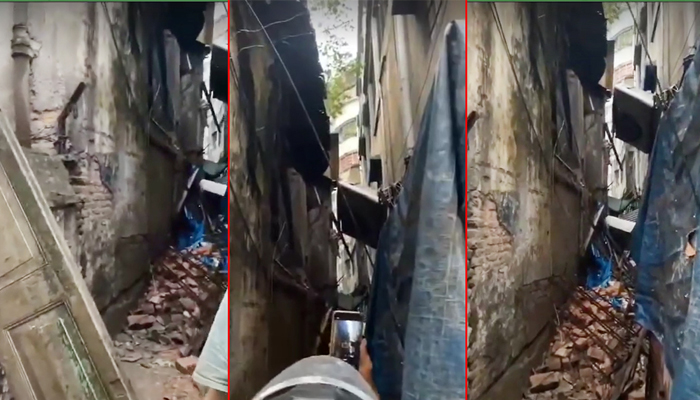 হেলে পড়েছে বংশাল পুলিশ ফাঁড়ি ভবন
