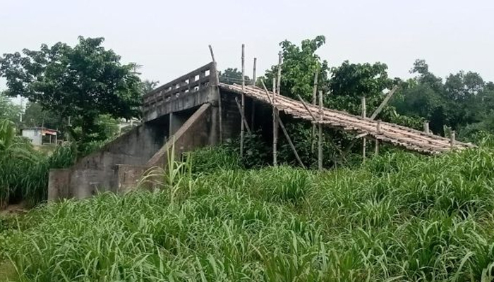 দীর্ঘ ৯ বছর ধরে বাঁশের মাচা বেয়ে উঠতে হয় পাকা সেতুতে