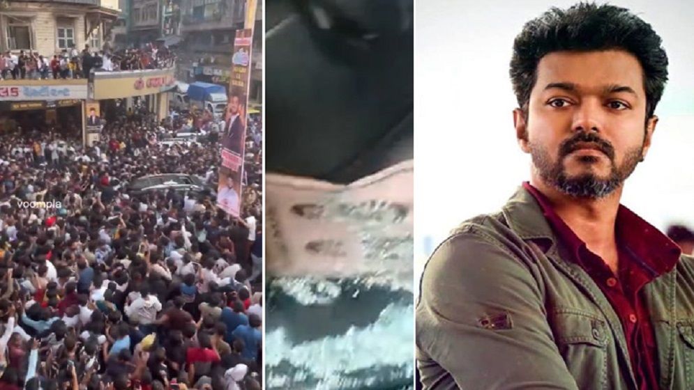 বিজয়কে বহনকারী গাড়ি ভেঙে দিলো ভক্তরা (ভিডিও)