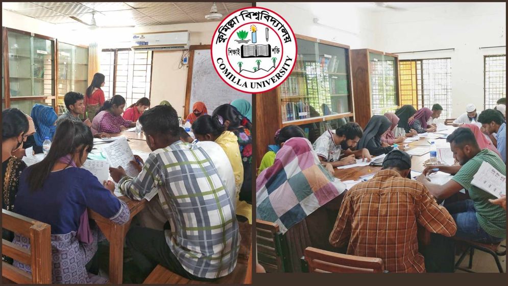 এক টেবিলে ভর্তি পরীক্ষা দিচ্ছেন ১৮ জন! 