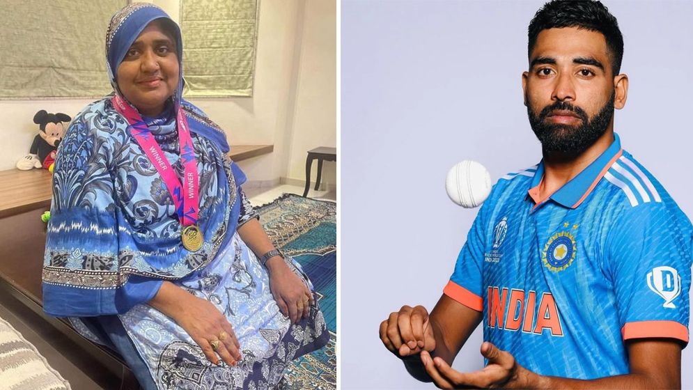 বিশ্বকাপে চ্যাম্পিয়ন হয়ে মায়ের গলায় মেডেল পরিয়ে দিলেন সিরাজ