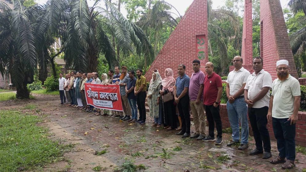 দেশব্যাপী হত্যাকাণ্ডের প্রতিবাদে হাবিপ্রবিতে শিক্ষকদের অবস্থান