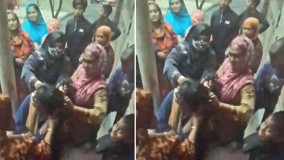 মহিলার মাথার চুল কেটে মুখে কালি মাখিয়ে মধ্যযুগীয় কায়দায় নির্যাতন