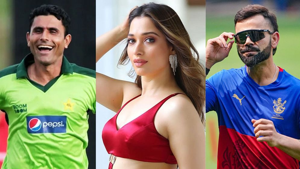 পাকিস্তানি ক্রিকেটার আবদুল রাজ্জাক, বলিউড অভিনেত্রী তামান্না ভাটিয়া এবং ভারতীয় ক্রিকেটার বিরাট কোহলি। ছবি : সংগৃহীত
