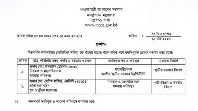 জাতীয় স্থানীয় সরকার ইনস্টিটিউট এবং সমবায় অধিদপ্তরের মহাপরিচালক নিয়োগ