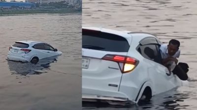 ফেরি থেকে নদীতে প্রাইভেটকার, প্রাণে বাঁচলেন যাত্রী