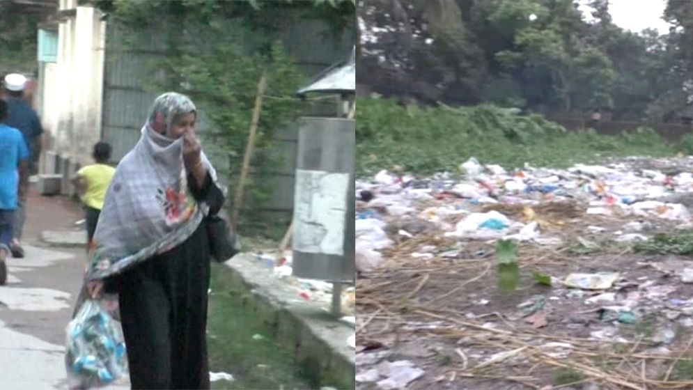 ডাস্টবিন ফাঁকা, পুকুরজুড়ে আবর্জনার স্তূপ